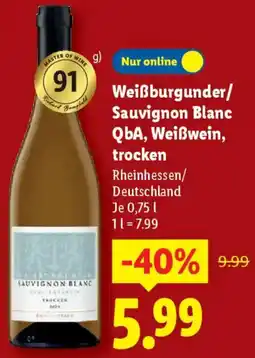 Lidl Weißburgunder/ Sauvignon Blanc QbA, Weißwein, trocken Angebot