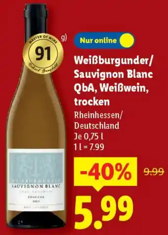 Lidl Weißburgunder/ Sauvignon Blanc QbA, Weißwein, trocken Angebot