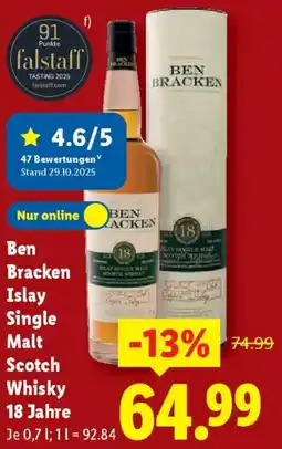 Lidl Ben Bracken Islay Single Malt Scotch Whisky 18 Jahre Angebot