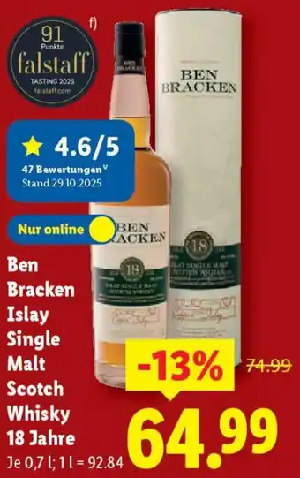 Lidl Ben Bracken Islay Single Malt Scotch Whisky 18 Jahre Angebot