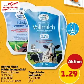 PENNY HEMME MILCH Milchmischgetränk oder Tagesfrische Vollmilch Angebot