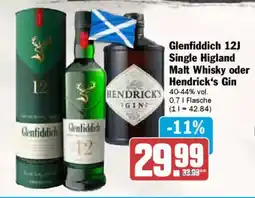 AEZ Glenfiddich 12J Single Higland Malt Whisky oder Hendrick's Gin Angebot