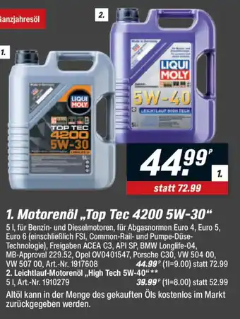 toom Baumarkt 2. Leichtlauf-Motorenöl,,High Tech 5W-40"** Angebot