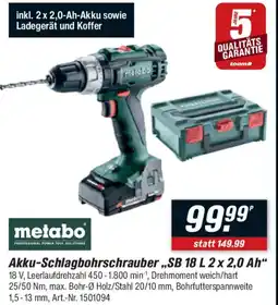 toom Baumarkt metabo Akku-Schlagbohrschrauber „SB 18 L 2 x 2,0 Ah" Angebot