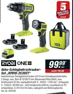 toom Baumarkt RYOBI ONE+ Akku-Schlagbohrschrauber- Set,,RPD18-2C20ST" Angebot