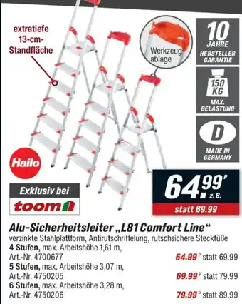 toom Baumarkt Hailo Alu-Sicherheitsleiter,,L81 Comfort Line" Angebot