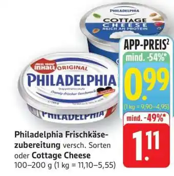 Edeka Philadelphia Frischkäsezubereitung oder Cottage Cheese Angebot