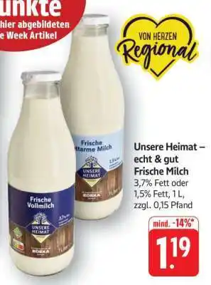 Edeka Unsere Heimat – echt & gut Frische Milch Angebot