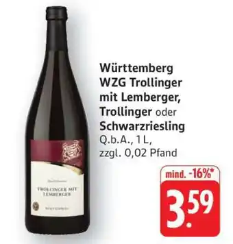 Edeka Württemberg WZG Trollinger mit Lemberger, Trollinger oder Schwarzriesling Angebot