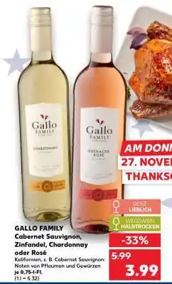 Kaufland GALLO FAMILY Cabernet Sauvignon, Zinfandel, Chardonnay oder Rosé Angebot