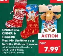 Kaufland KINDER bzw. KINDER & FERRERO Maxi Mix Stofftier oder Gefüllte Weihnachtssocke Angebot