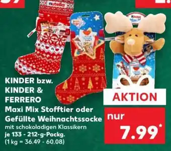 Kaufland KINDER bzw. KINDER & FERRERO Maxi Mix Stofftier oder Gefüllte Weihnachtssocke Angebot