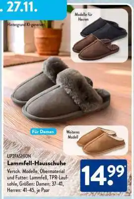 Aldi Süd UP2FASHION Lammfell-Hausschuhe Angebot