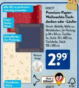 Aldi Süd KOKETT Premium-Papier-Weihnachts-Tischdecken oder -Läufer Angebot