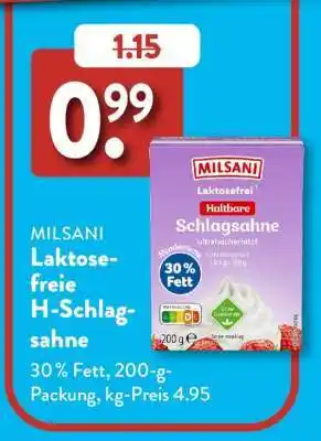 Aldi Süd MILSANI Laktosefreie H-Schlagsahne Angebot