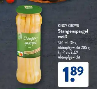 Aldi Süd KING'S CROWN Stangenspargel weiß Angebot