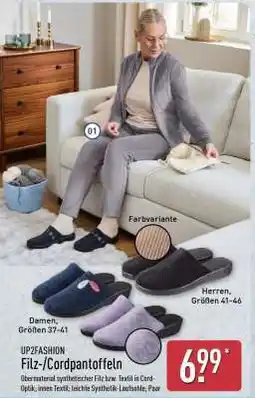 Aldi Nord UP2FASHION Filz-/Cordpantoffeln Angebot