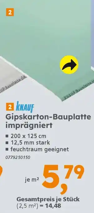 Globus Baumarkt KNAUF Gipskarton-Bauplatte imprägniert Angebot
