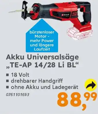 Globus Baumarkt Einhell Akku Universalsäge ,,TE-AP 14/28 Li BL" Angebot