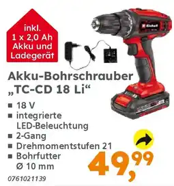 Globus Baumarkt Einhell Akku-Bohrschrauber ,,TC-CD 18 Li❝ Angebot