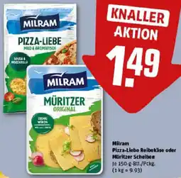 REWE Milram Pizza-Liebe Reibekäse oder Müritzer Scheiben Angebot