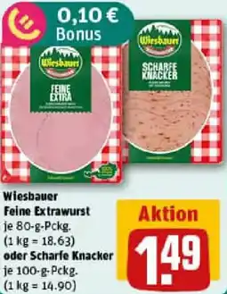 REWE Wiesbauer Feine Extrawurst oder Scharfe Knacker Angebot