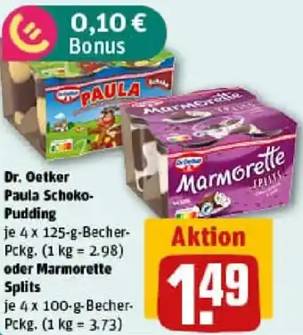 REWE Dr. Oetker Paula Schoko Pudding oder Marmorette Splits Angebot