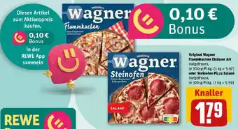 REWE Original Wagner Flammkuchen Elsässer Art oder Steinofen Pizza Salami Angebot