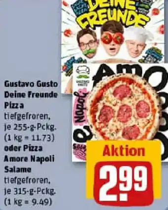 REWE Gustavo Gusto Deine Freunde Pizza oder Pizza Amore Napoli Salame Angebot