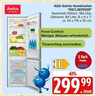 Marktkauf Amica kühl-gefrier-kombination kgcl387050e Angebot