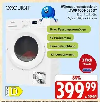 Marktkauf Exquisit wärmepumpentrockner twp 1001-030d Angebot