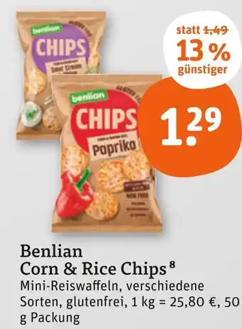 tegut Benlian corn & rice chips paprika Angebot