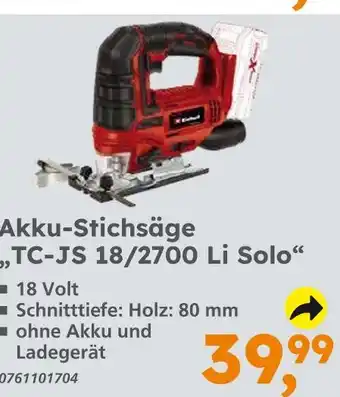 Globus Baumarkt Akku-stichsäge tc-js 18/2700 li solo Angebot