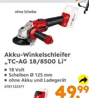 Globus Baumarkt Akku-winkelschleifer tc-ag 18/8500 li Angebot