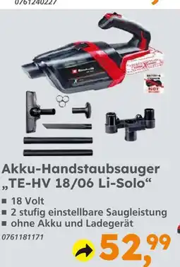 Globus Baumarkt Akku-handstaubsauger te-hv 18/06 li-solo Angebot