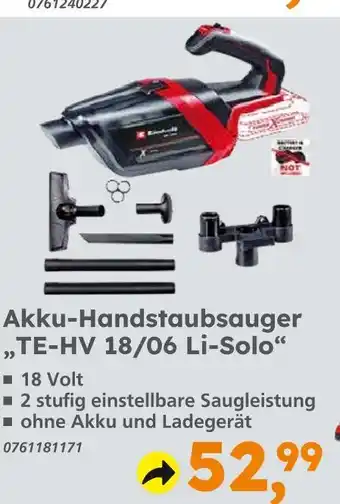 Globus Baumarkt Akku-handstaubsauger te-hv 18/06 li-solo Angebot