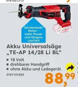 Globus Baumarkt Akku universalsäge te-ap 14/28 li bl Angebot