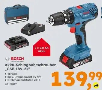 Globus Baumarkt Bosch akku-schlagbohrschrauber gsb 18v-21 Angebot