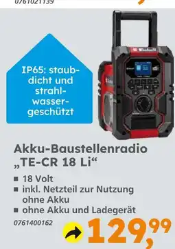 Globus Baumarkt Akku-baustellenradio te-cr 18 li Angebot