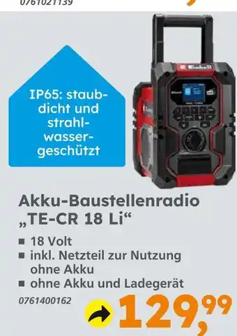 Globus Baumarkt Akku-baustellenradio te-cr 18 li Angebot