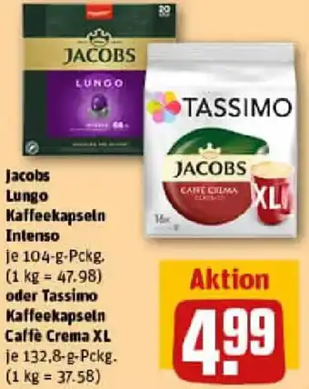REWE Jacobs Lungo Kaffeekapseln Intenso oder Tassimo Kaffeekapseln Caffè Crema XL Angebot