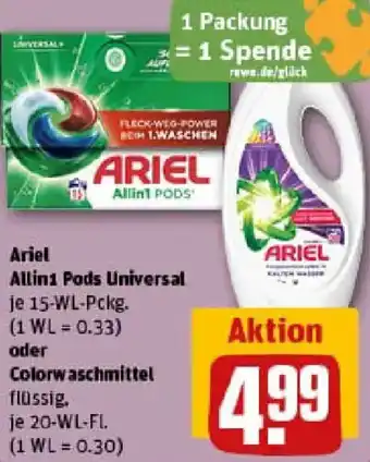 REWE Ariel Allin1 Pods Universal oder Colorwaschmittel Angebot