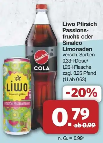 Famila Nord West Liwo Pfirsich Passionsfrucht oder Sinalco Limonaden Angebot