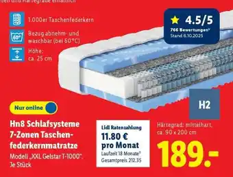 Lidl Hn8 Schlafsysteme 7-Zonen-Taschenfederkernmatratze Angebot