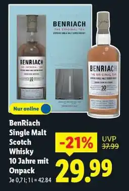 Lidl BenRiach Single Malt Scotch Whisky 10 Jahre mit Onpack Angebot