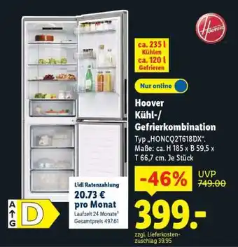 Lidl HOOVER Kühl-Gefrierkombination Angebot