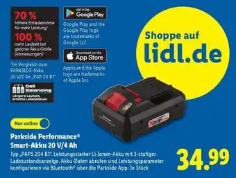 Lidl PARKSIDE PERFORMANCE Smart-Akku 20 V/4 Ah Angebot