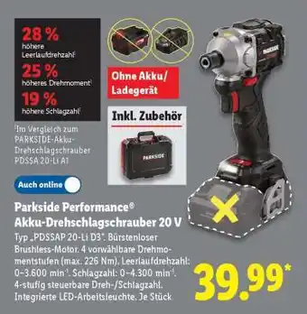 Lidl PARKSIDE PERFORMANCE Akku-Drehschlagschrauber 20 V Angebot