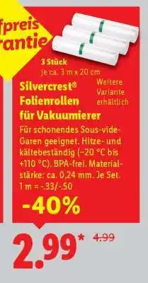Lidl Silvercrest Folienrollen für Vakuumierer Angebot