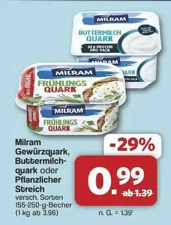 Famila Nord Ost Milram Gewürzquark, Buttermilchquark oder Pflanzlicher Streich Angebot